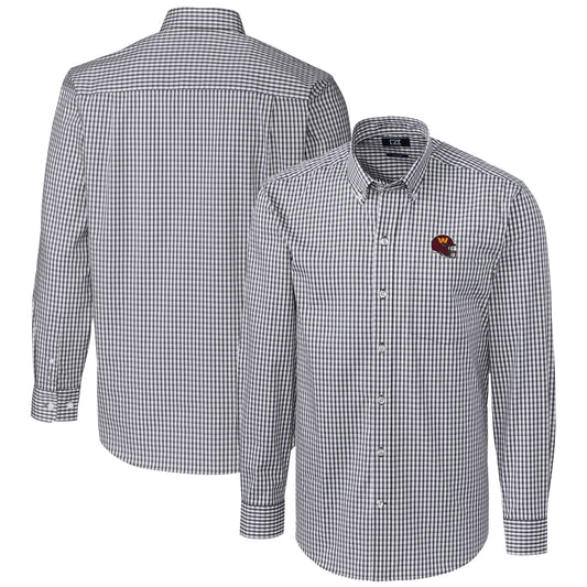 Men's Cutter & Buck  Charcoal Washington Commanders Helmet Easy Care Stretch Gingham Long Sleeve Button-Down Shirt