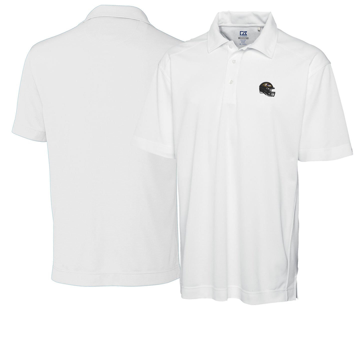 Men's Cutter & Buck  White Baltimore Ravens Helmet DryTec Genre Textured Solid Polo