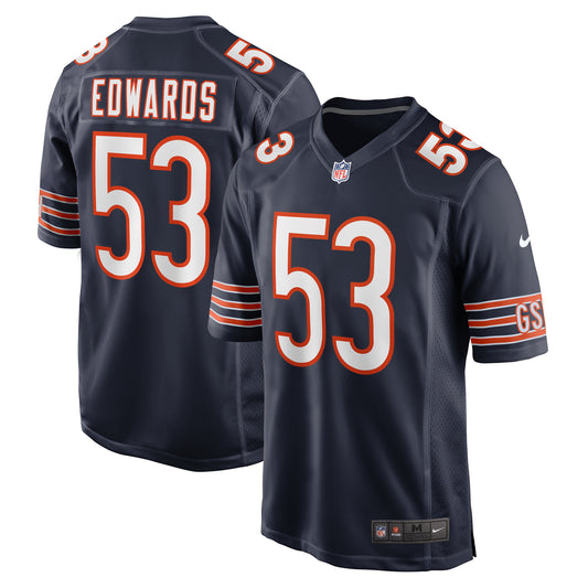 Men's Nike TJ Edwards Navy Chicago Bears Game Player Jersey