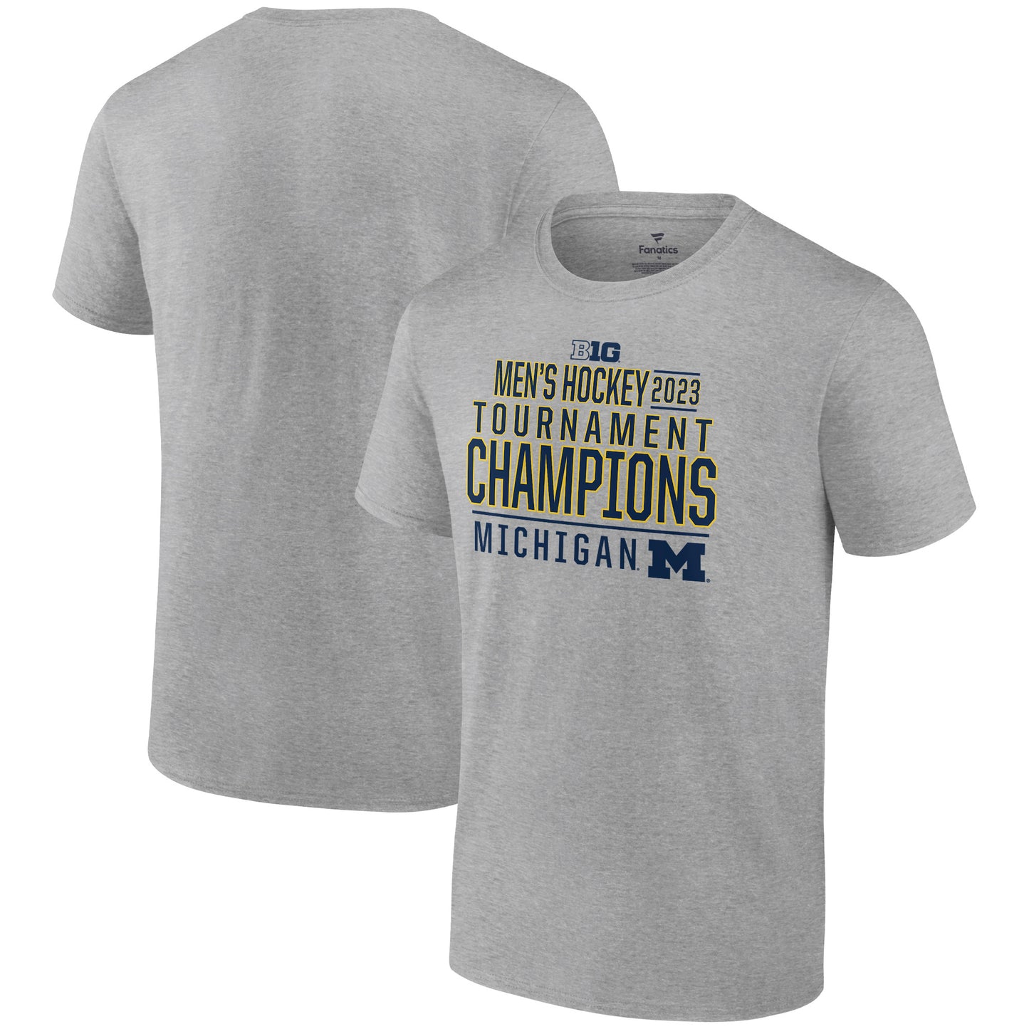 Men's Heather Gray Michigan Wolverines 2023 Big Ten Men's Ice Hockey Conference Tournament Champions T-Shirt