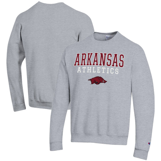 Men's Champion  Gray Arkansas Razorbacks Athletics Logo Stack Pullover Sweatshirt