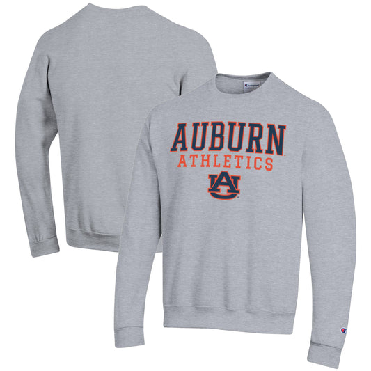 Men's Champion  Gray Auburn Tigers Athletics Logo Stack Pullover Sweatshirt