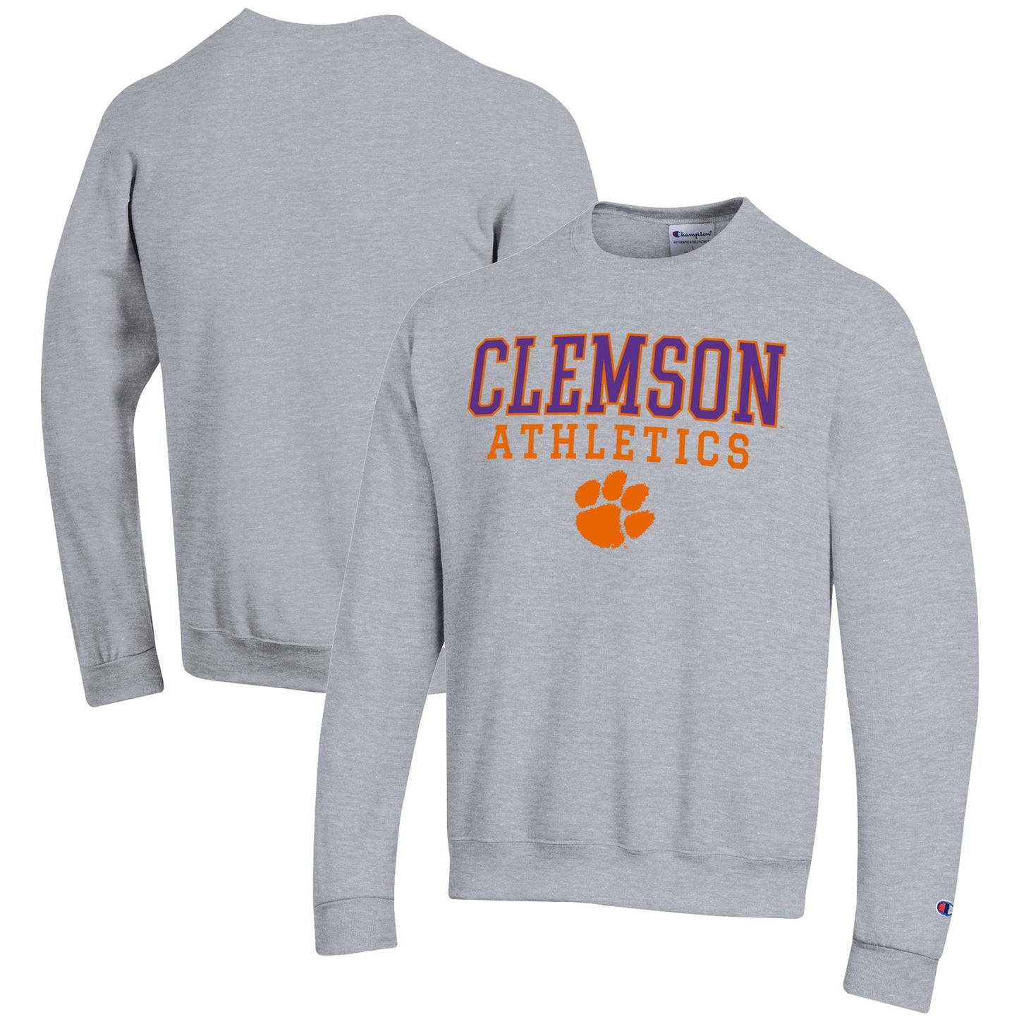 Men's Champion  Gray Clemson Tigers Athletics Logo Stack Pullover Sweatshirt