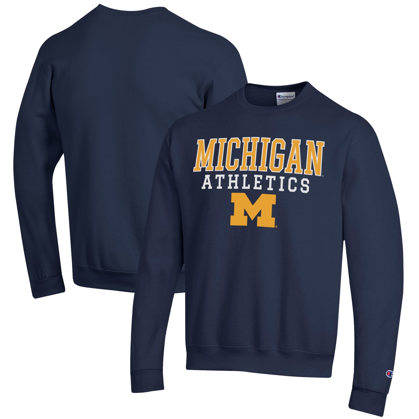 Men's Champion  Navy Michigan Wolverines Athletics Logo Stack Pullover Sweatshirt