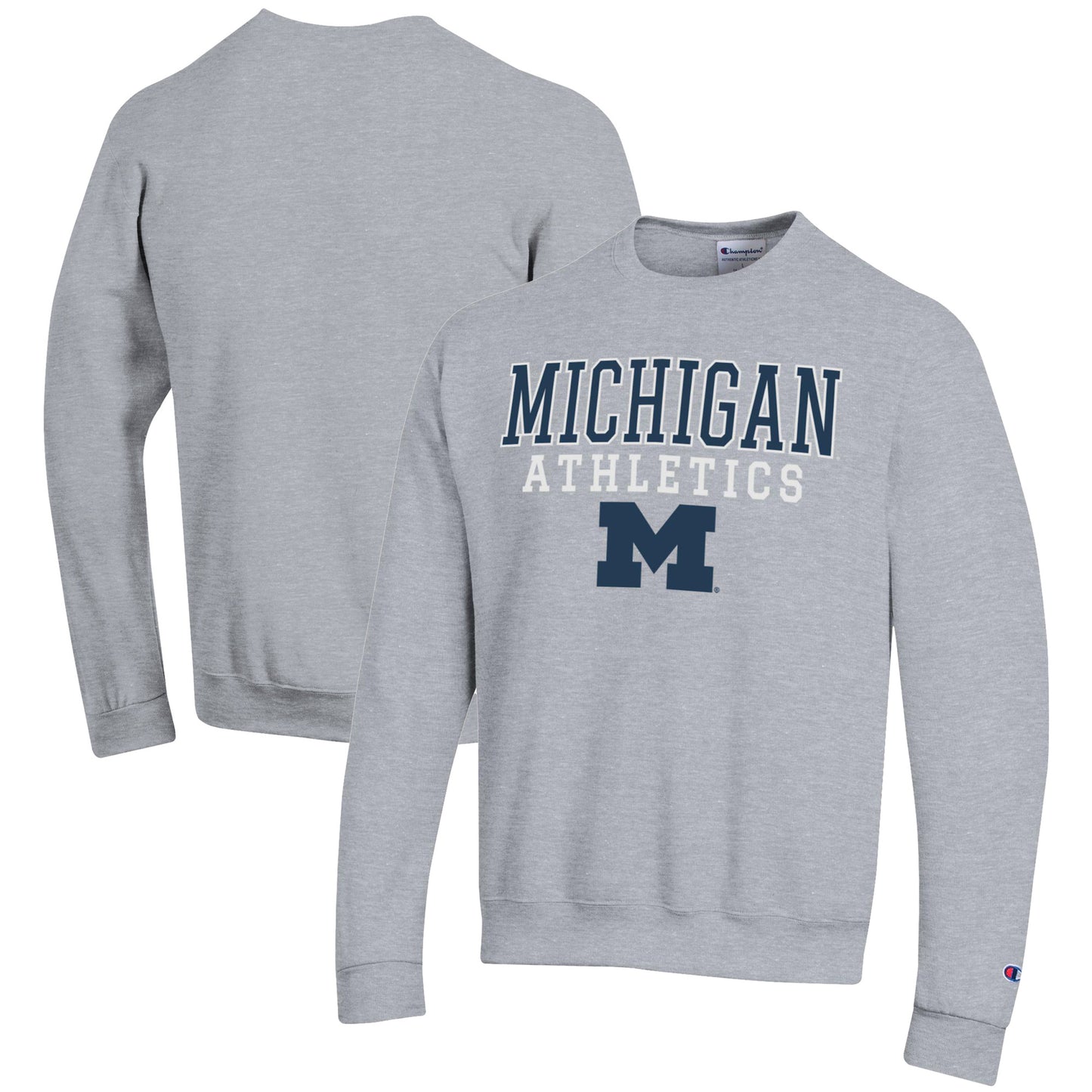 Men's Champion  Gray Michigan Wolverines Athletics Logo Stack Pullover Sweatshirt