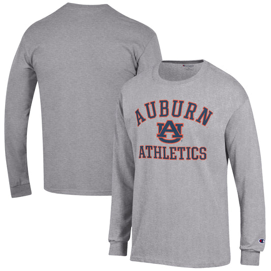 Men's Champion  Gray Auburn Tigers Athletics Logo Long Sleeve T-Shirt