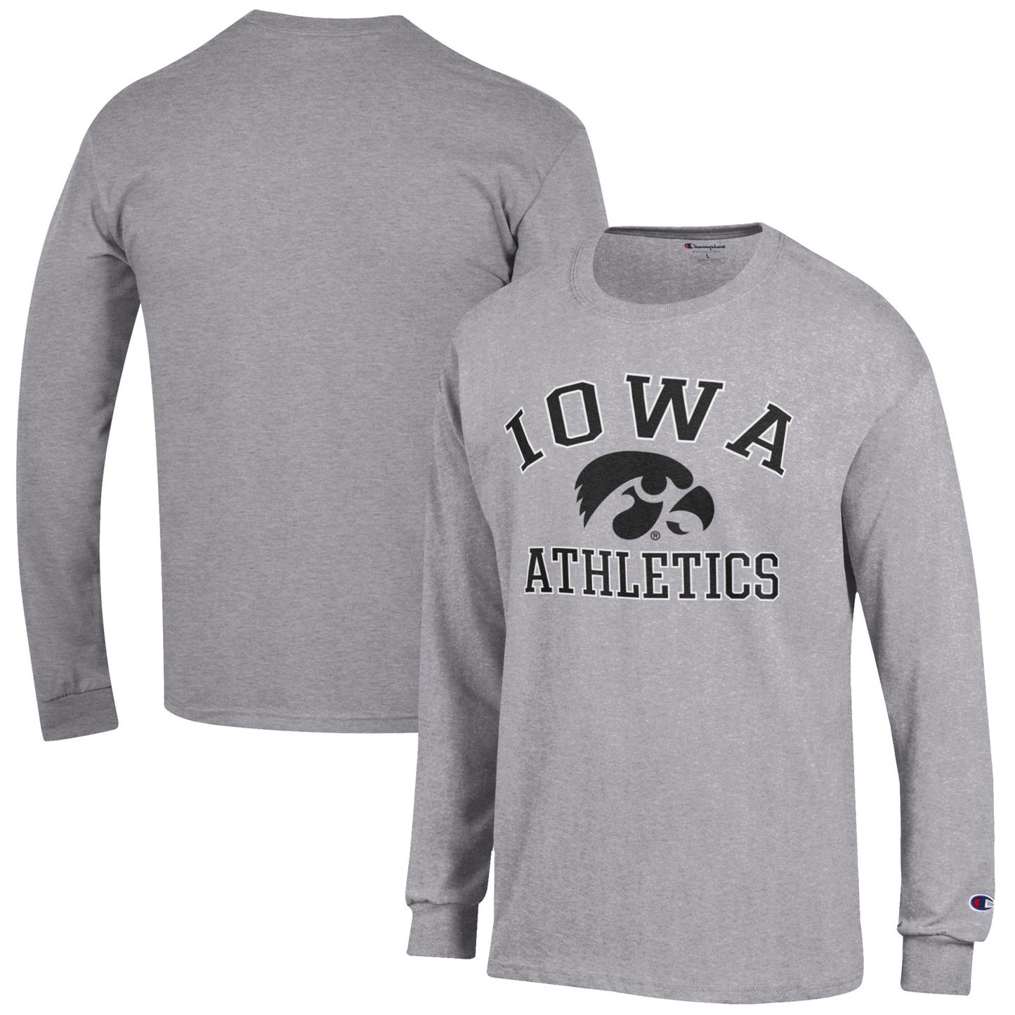 Men's Champion  Gray Iowa Hawkeyes Athletics Logo Long Sleeve T-Shirt