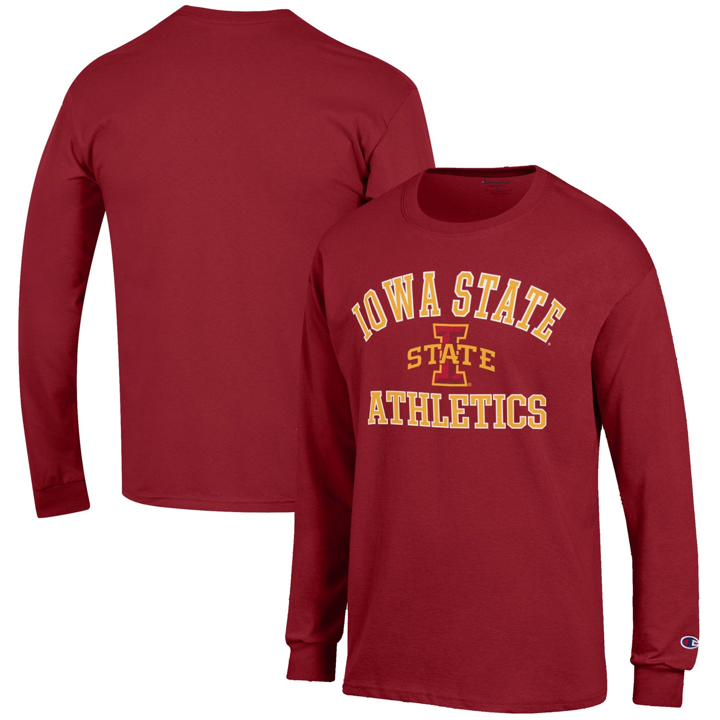 Men's Champion  Cardinal Iowa State Cyclones Athletics Logo Long Sleeve T-Shirt