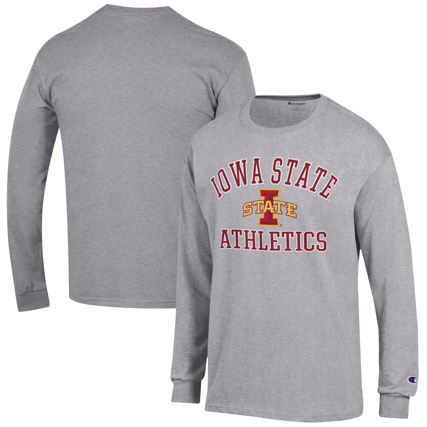 Men's Champion  Gray Iowa State Cyclones Athletics Logo Long Sleeve T-Shirt