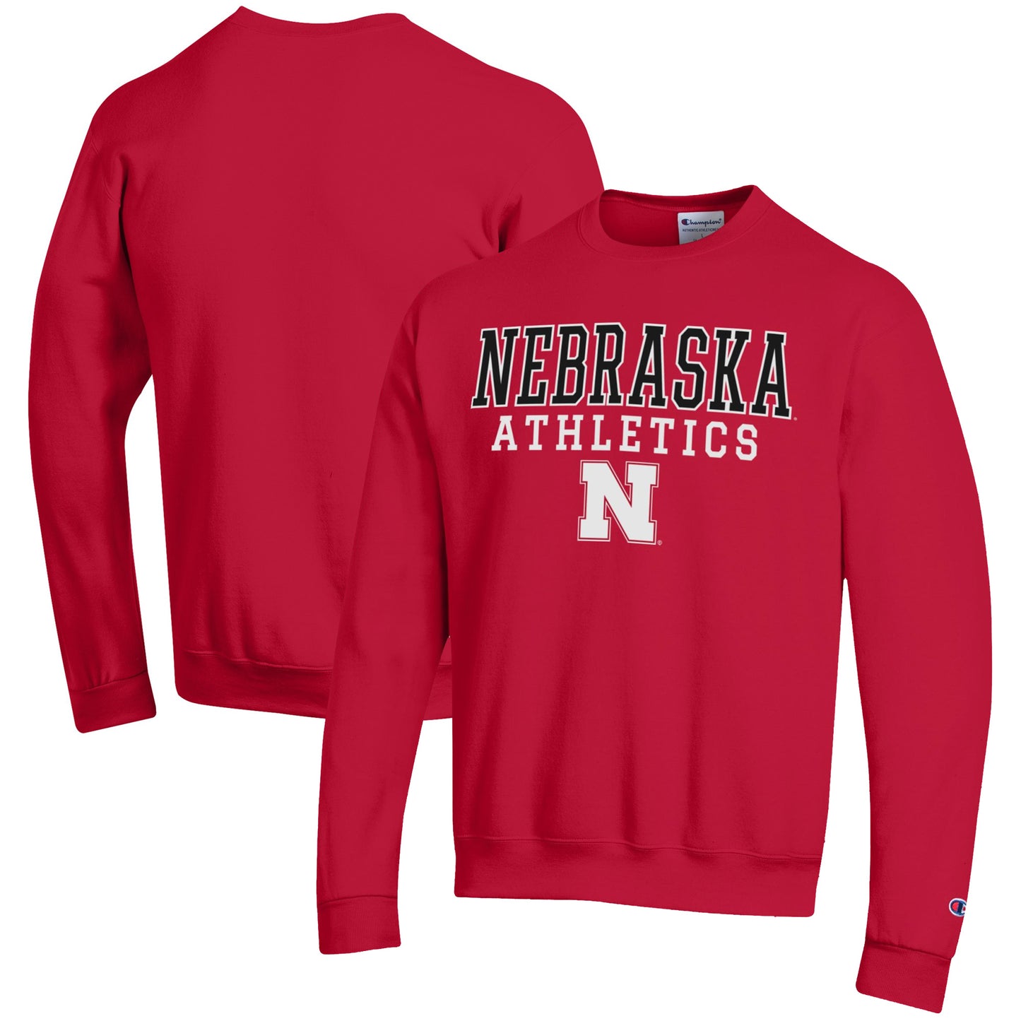 Men's Champion  Scarlet Nebraska Huskers Athletics Logo Stack Pullover Sweatshirt