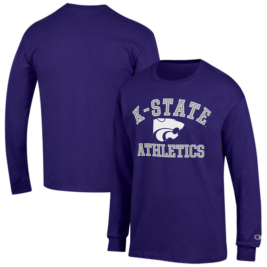 Men's Champion  Purple Kansas State Wildcats Athletics Logo Long Sleeve T-Shirt