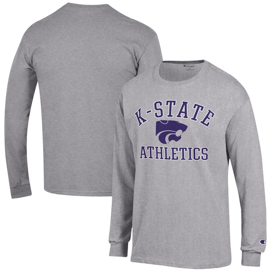 Men's Champion  Gray Kansas State Wildcats Athletics Logo Long Sleeve T-Shirt