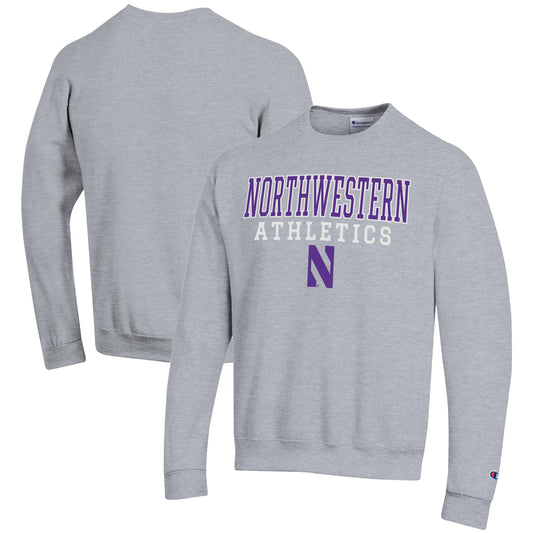 Men's Champion  Gray Northwestern Wildcats Athletics Logo Stack Pullover Sweatshirt