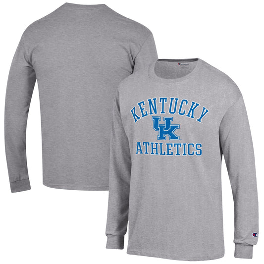 Men's Champion  Gray Kentucky Wildcats Athletics Logo Long Sleeve T-Shirt