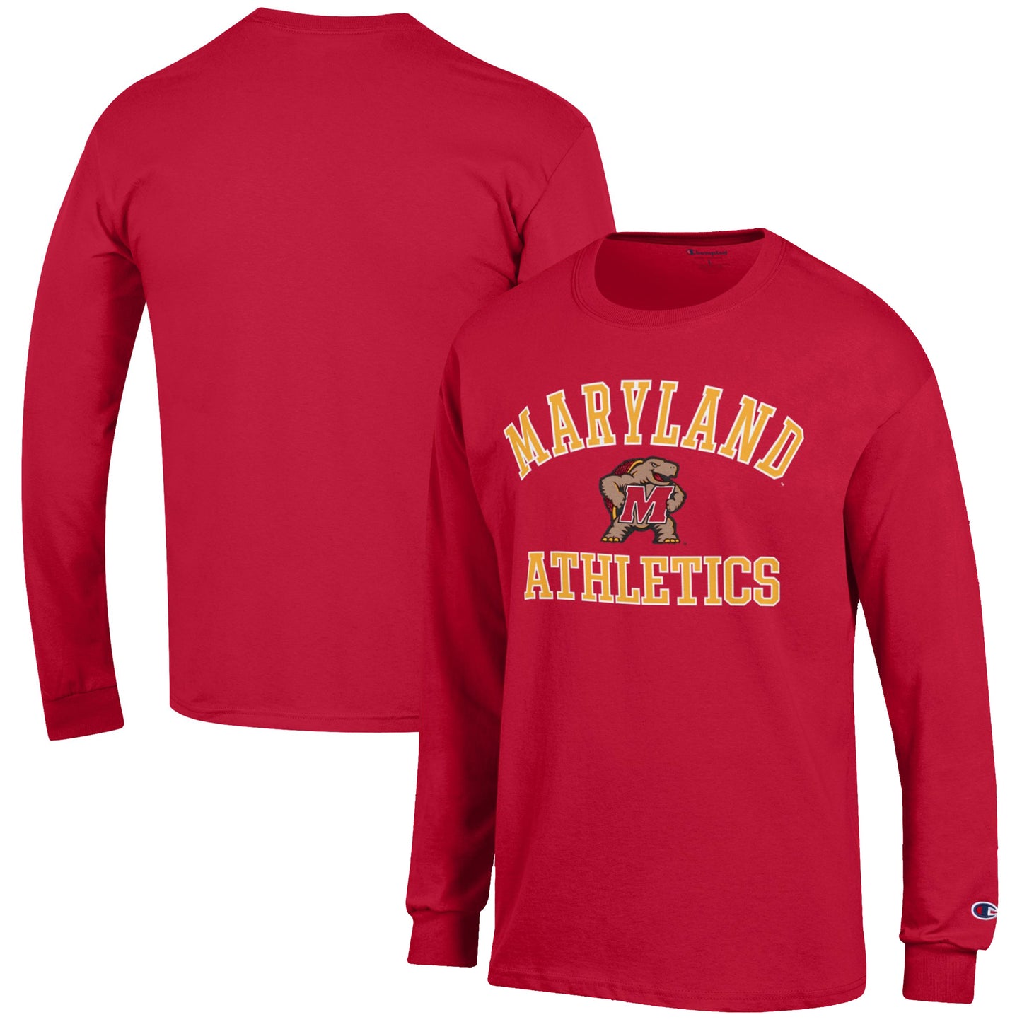 Men's Champion  Red Maryland Terrapins Athletics Logo Long Sleeve T-Shirt