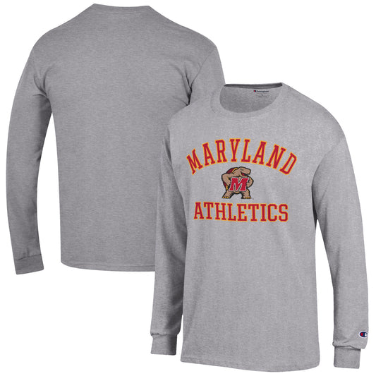 Men's Champion  Gray Maryland Terrapins Athletics Logo Long Sleeve T-Shirt