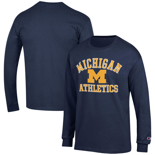 Men's Champion  Navy Michigan Wolverines Athletics Logo Long Sleeve T-Shirt