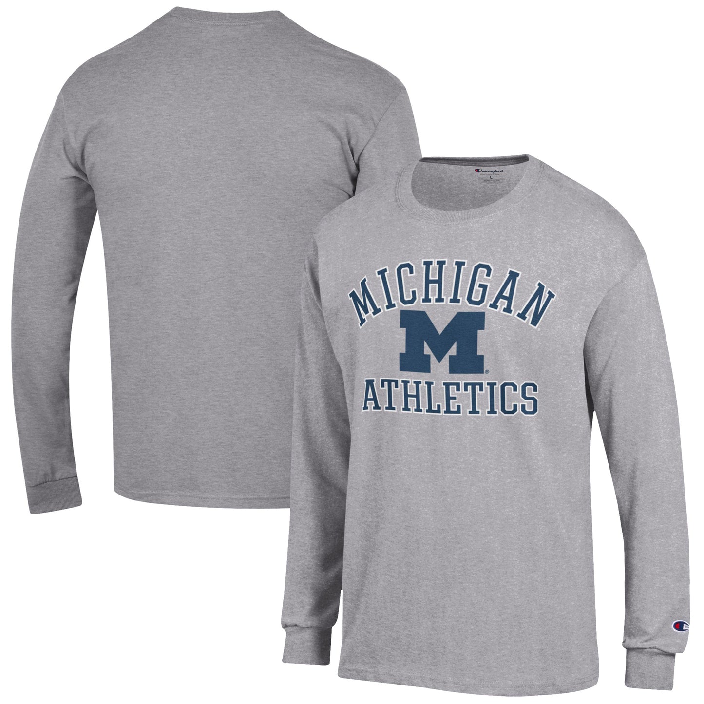 Men's Champion  Gray Michigan Wolverines Athletics Logo Long Sleeve T-Shirt