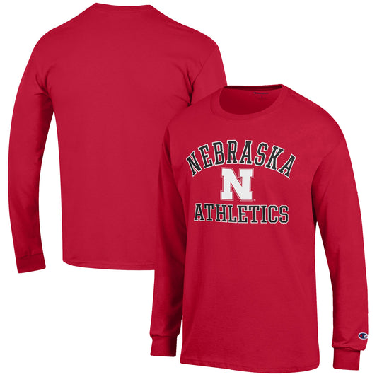 Men's Champion  Scarlet Nebraska Huskers Athletics Logo Long Sleeve T-Shirt