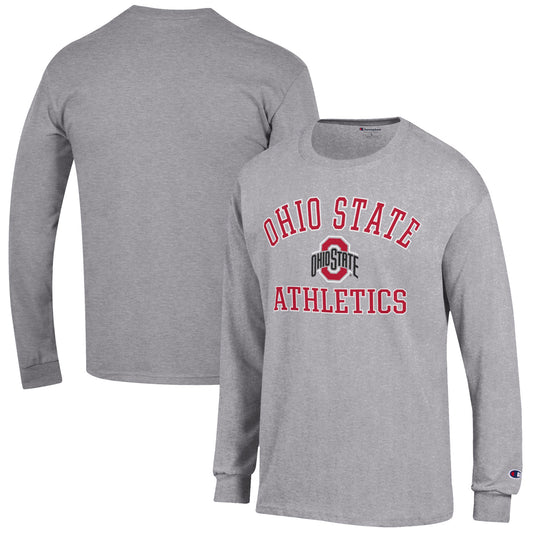 Men's Champion  Gray Ohio State Buckeyes Athletics Logo Long Sleeve T-Shirt