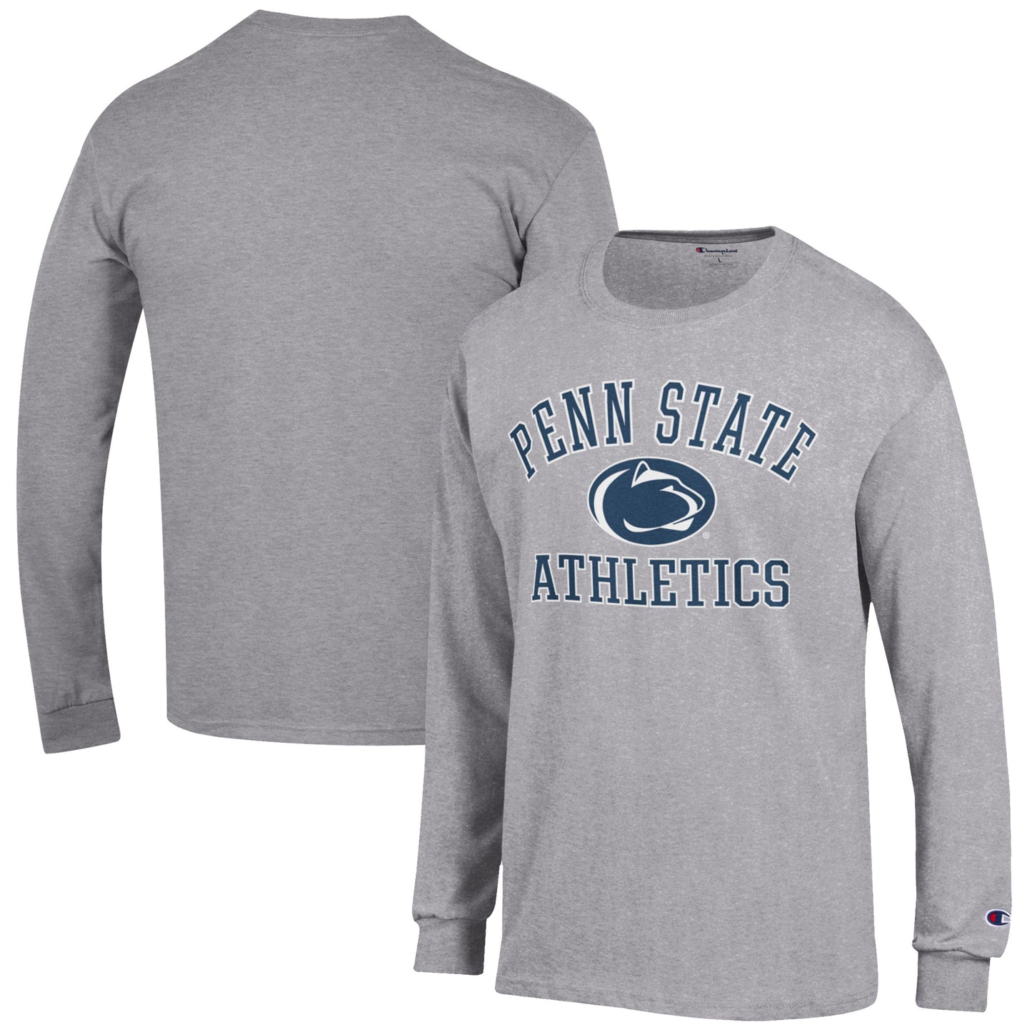 Men's Champion  Gray Penn State Nittany Lions Athletics Logo Long Sleeve T-Shirt