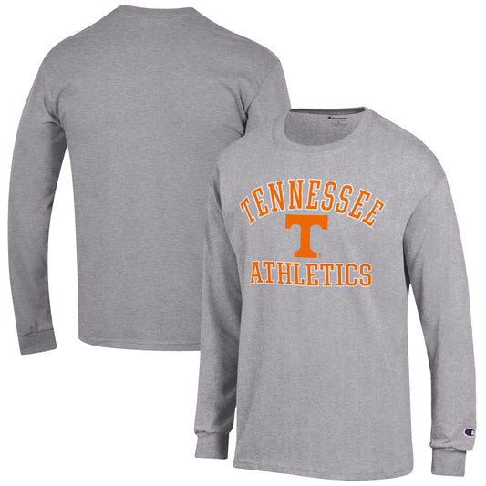 Men's Champion  Heather Gray Tennessee Volunteers Athletics Logo Long Sleeve T-Shirt