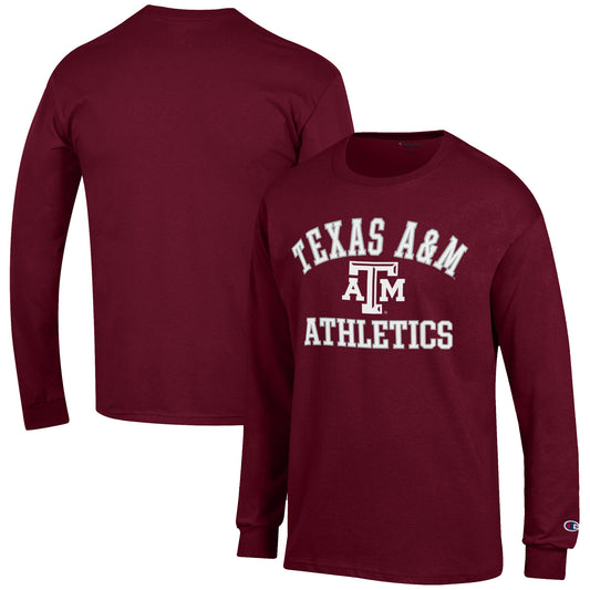 Men's Champion  Maroon Texas A&M Aggies Athletics Logo Long Sleeve T-Shirt