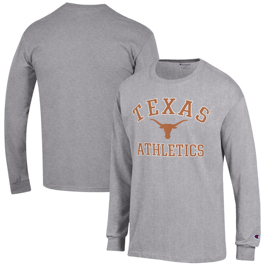 Men's Champion  Gray Texas Longhorns Athletics Logo Long Sleeve T-Shirt