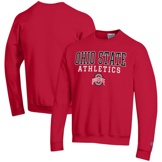 Men's Champion  Scarlet Ohio State Buckeyes Athletics Logo Stack Pullover Sweatshirt