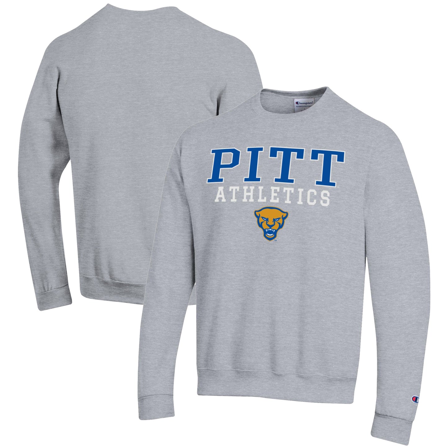 Men's Champion  Gray Pitt Panthers Athletics Logo Stack Pullover Sweatshirt