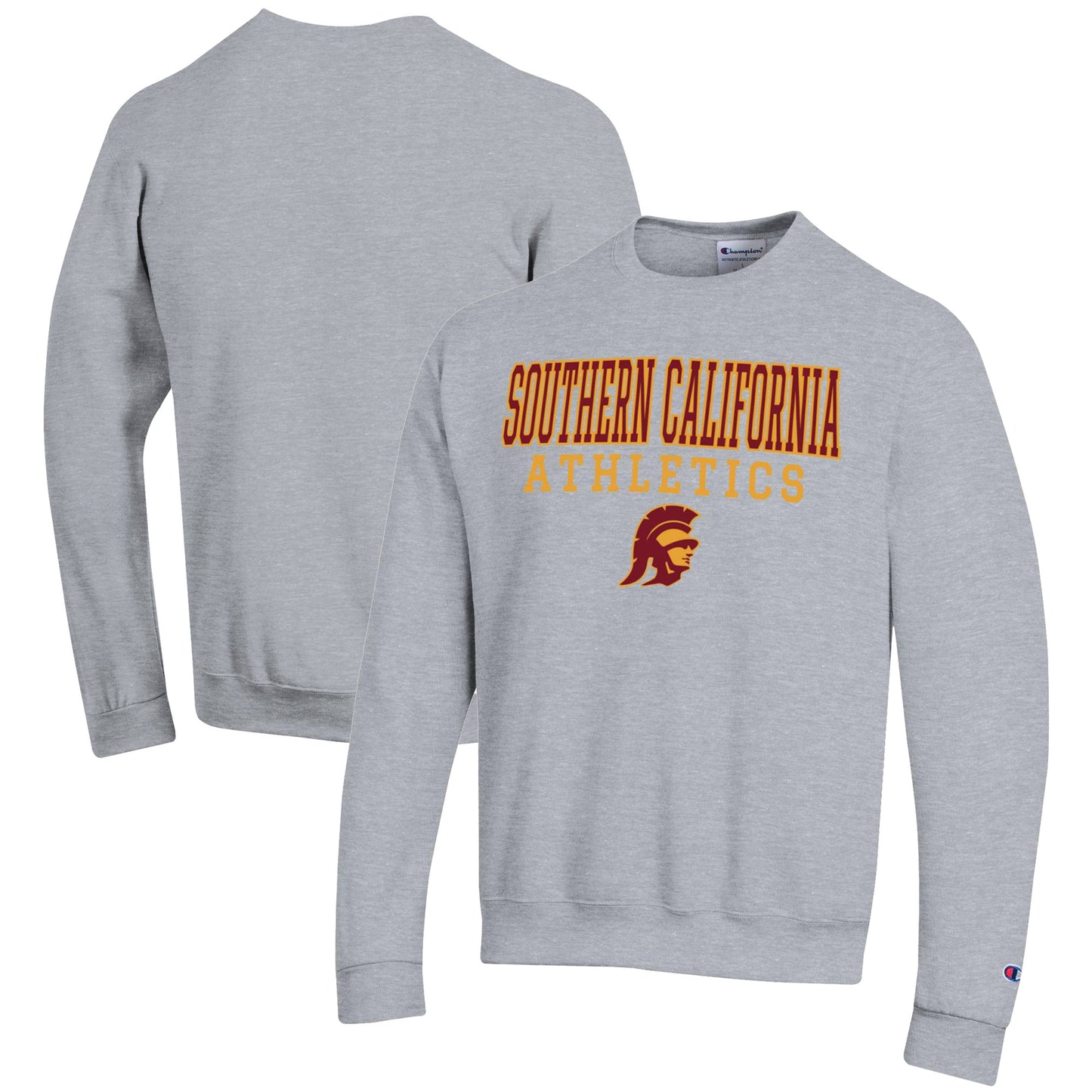 Men's Champion  Gray USC Trojans Athletics Logo Stack Pullover Sweatshirt