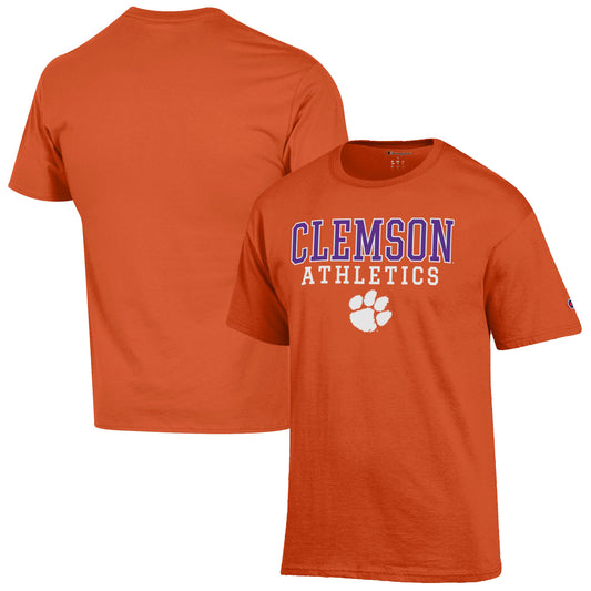 Men's Champion  Orange Clemson Tigers Athletics Logo Stack T-Shirt