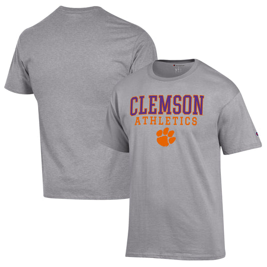 Men's Champion  Gray Clemson Tigers Athletics Logo Stack T-Shirt