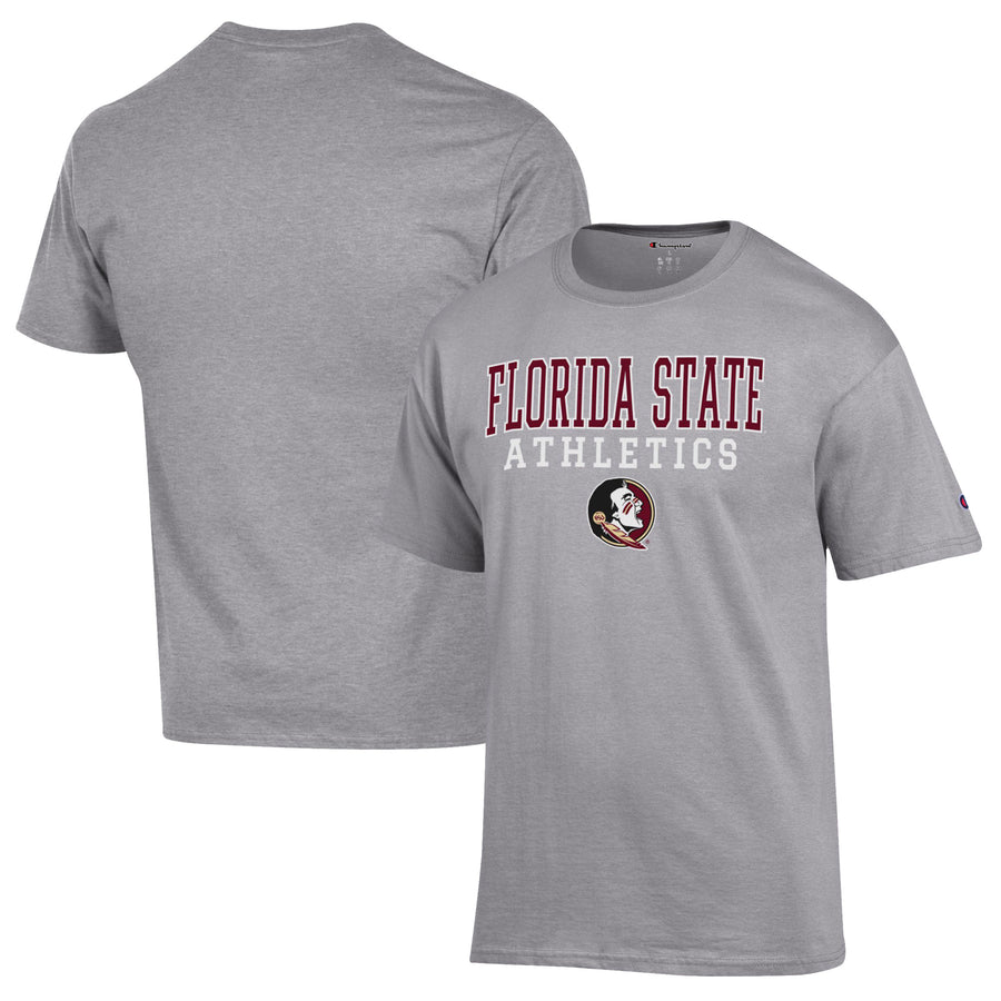 Men's Champion  Gray Florida State Seminoles Athletics Logo Stack T-Shirt