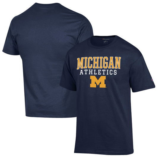 Men's Champion  Navy Michigan Wolverines Athletics Logo Stack T-Shirt