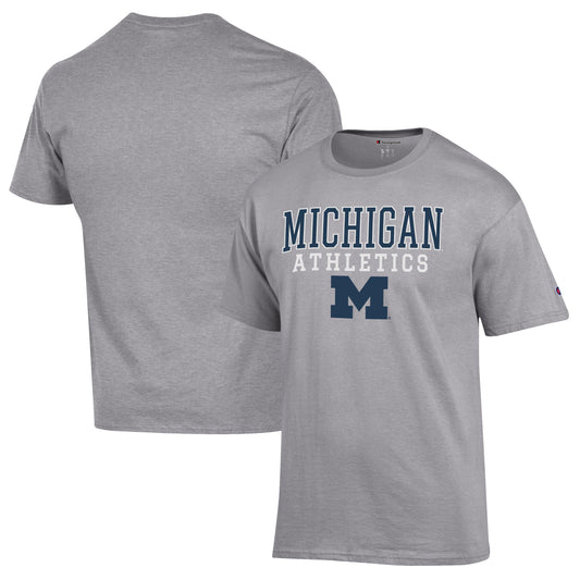 Men's Champion  Gray Michigan Wolverines Athletics Logo Stack T-Shirt