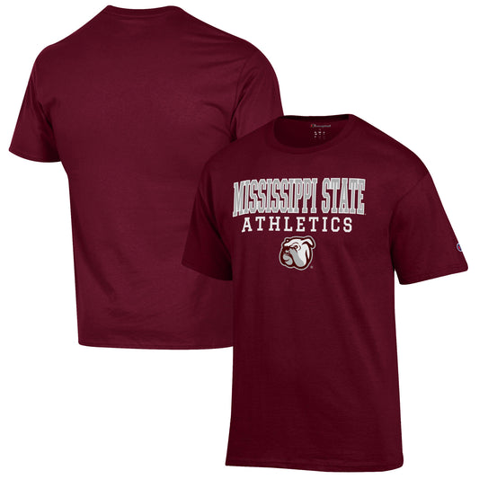 Men's Champion  Maroon Mississippi State Bulldogs Athletics Logo Stack T-Shirt