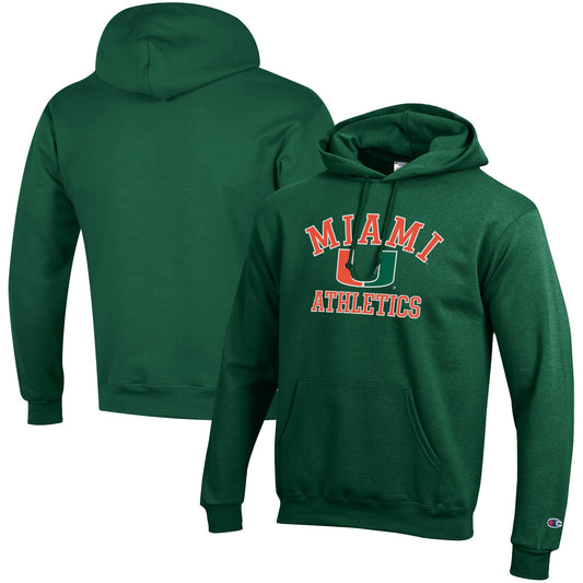 Men's Champion  Green Miami Hurricanes Athletics Logo Pullover Hoodie