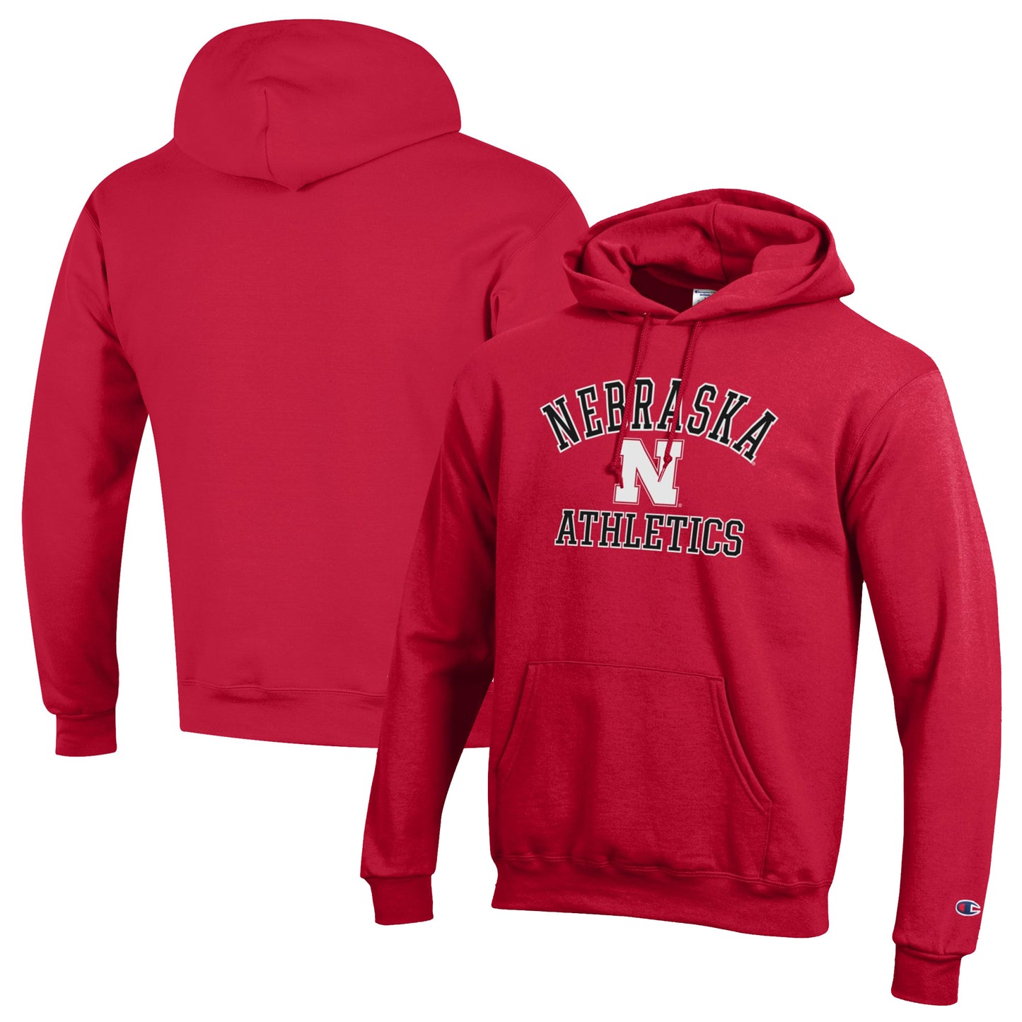 Men's Champion  Scarlet Nebraska Huskers Athletics Logo Pullover Hoodie