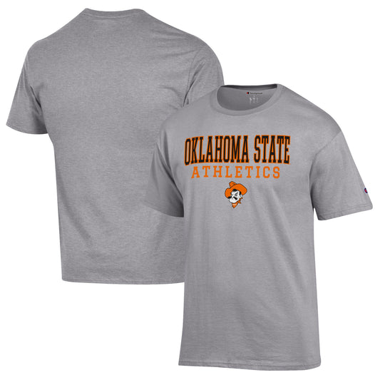 Men's Champion  Gray Oklahoma State Cowboys Athletics Logo Stack T-Shirt