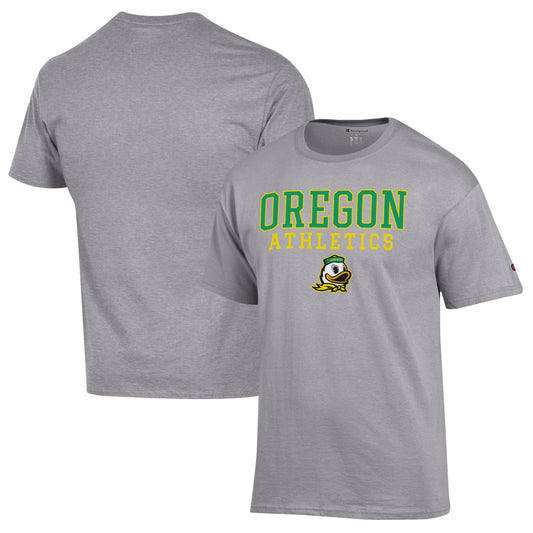 Men's Champion  Gray Oregon Ducks Athletics Logo Stack T-Shirt