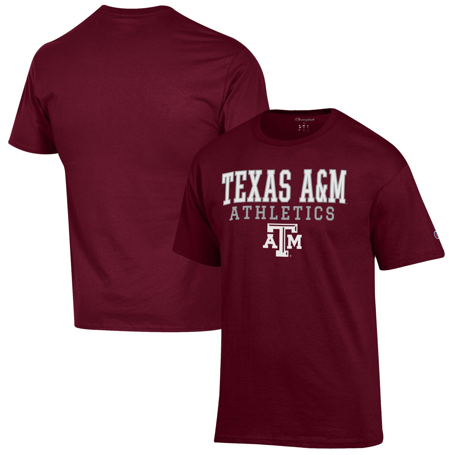 Men's Champion  Maroon Texas A&M Aggies Athletics Logo Stack T-Shirt