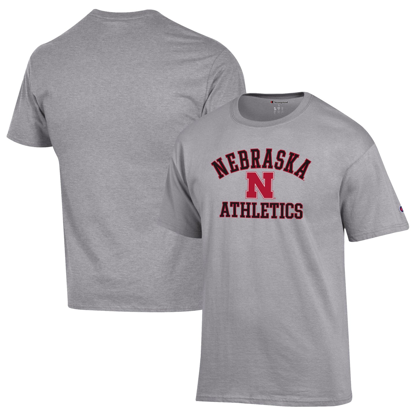 Men's Champion  Gray Nebraska Huskers Athletics Logo T-Shirt