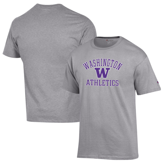 Men's Champion  Gray Washington Huskies Athletics Logo T-Shirt