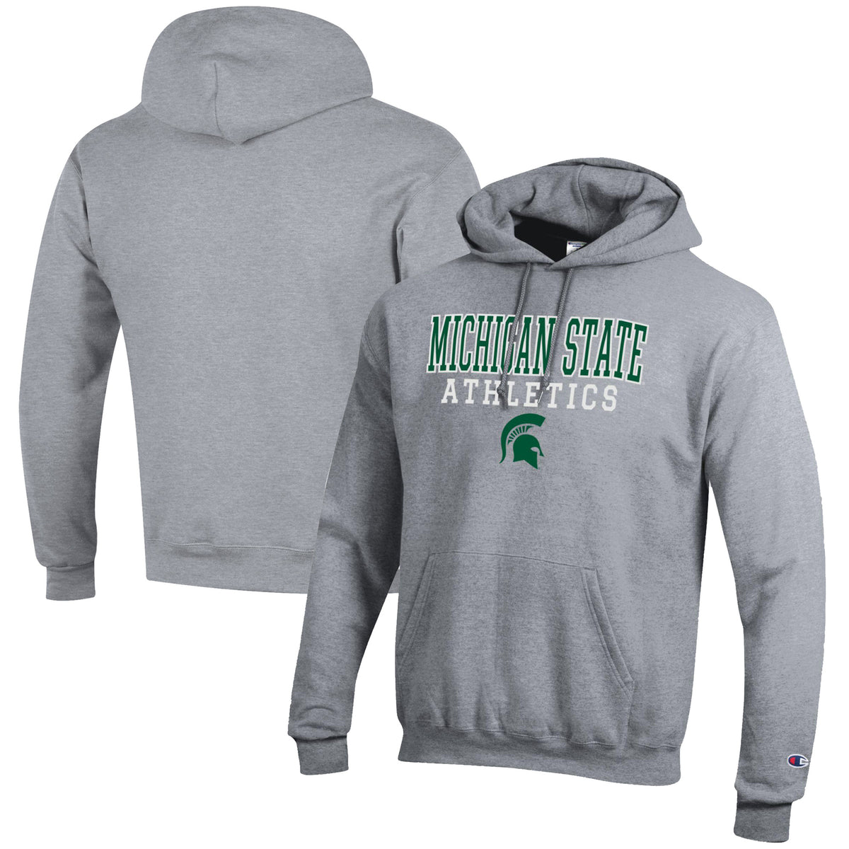 Men's Champion  Gray Michigan State Spartans Athletics Logo Stack Pullover Hoodie