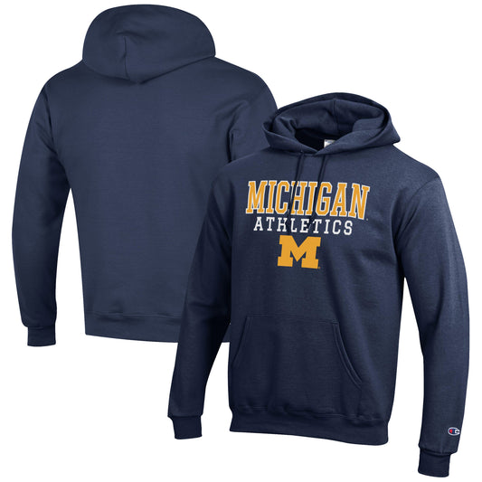 Men's Champion  Navy Michigan Wolverines Athletics Logo Stack Pullover Hoodie