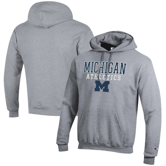 Men's Champion  Gray Michigan Wolverines Athletics Logo Stack Pullover Hoodie