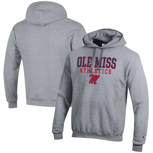 Men's Champion  Gray Ole Miss Rebels Athletics Logo Stack Pullover Hoodie