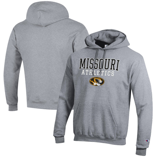 Men's Champion  Gray Missouri Tigers Athletics Logo Stack Pullover Hoodie