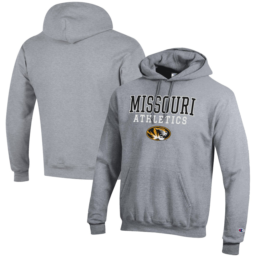 Men's Champion  Gray Missouri Tigers Athletics Logo Stack Pullover Hoodie
